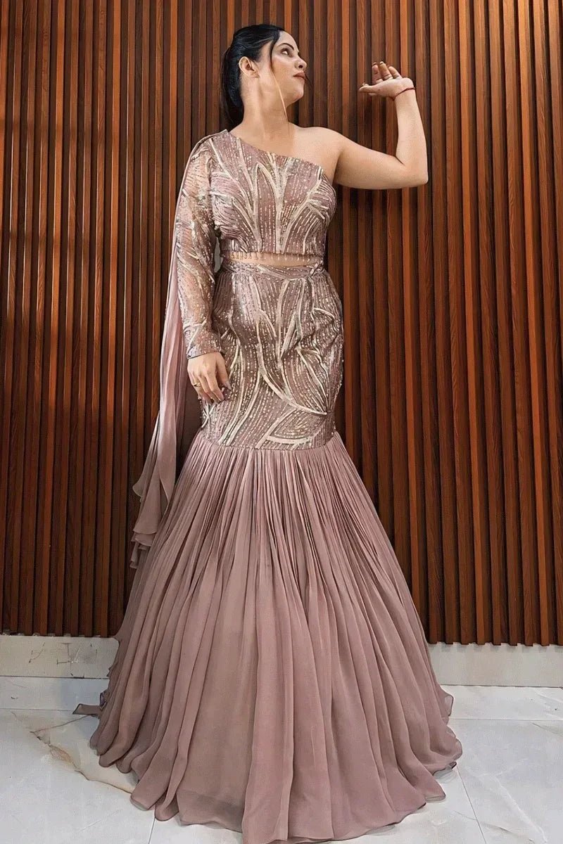 Nayoora Luxe Emerald & Blush Rose Western Lehenga Set - Nayoora