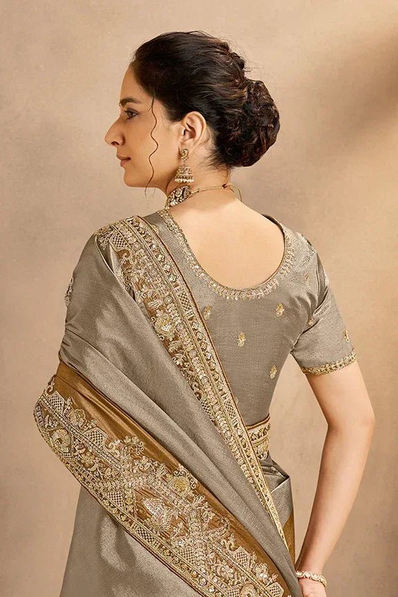 Nayoora Luxe Grey Bronze Embroidered Silk Saree - Nayoora