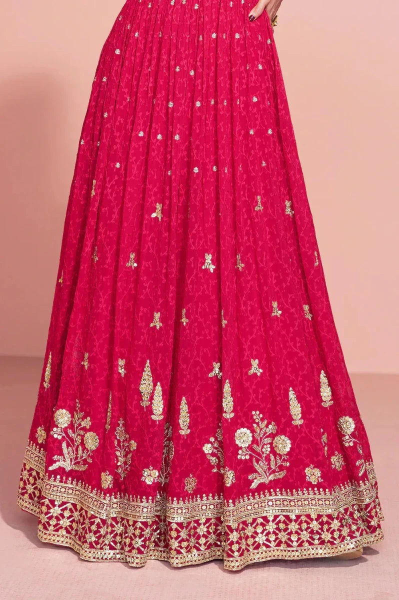 Nayoora Luxe Hot Pink Georgette Embroidered Anarkali Gown - Nayoora