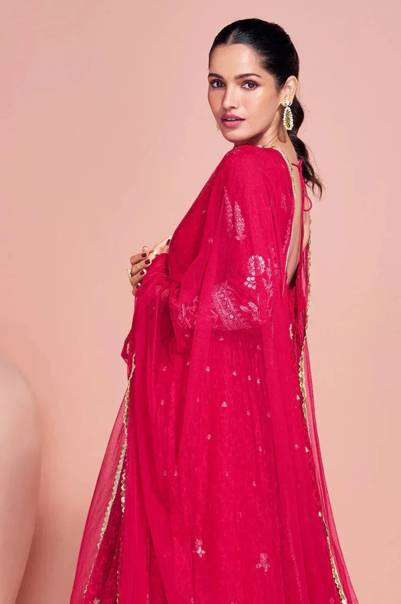 Nayoora Luxe Hot Pink Georgette Embroidered Anarkali Gown - Nayoora