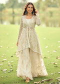 Nayoora Luxe Ivory Bead Embroidered Net Jacket Palazzo Suit - Nayoora