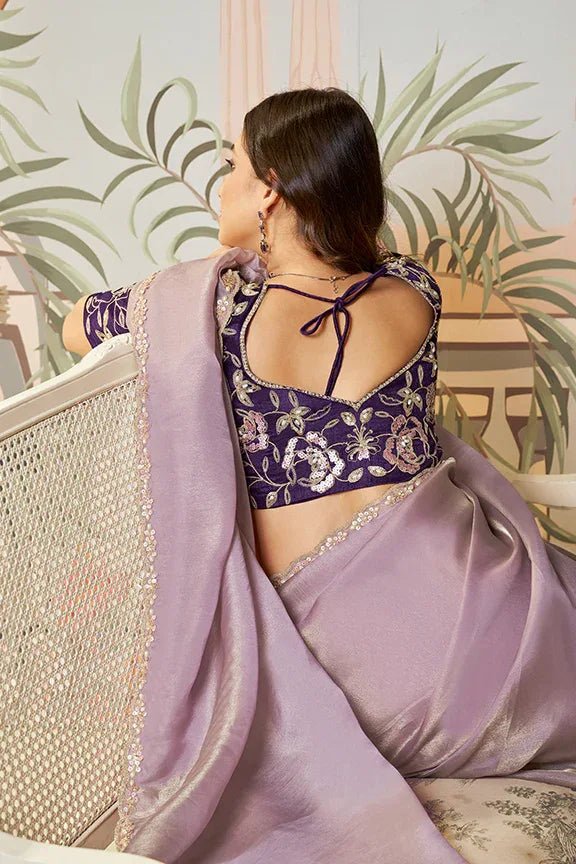 Nayoora Luxe Lavender Zari Organza Silk Saree with Contrast Blouse - Nayoora