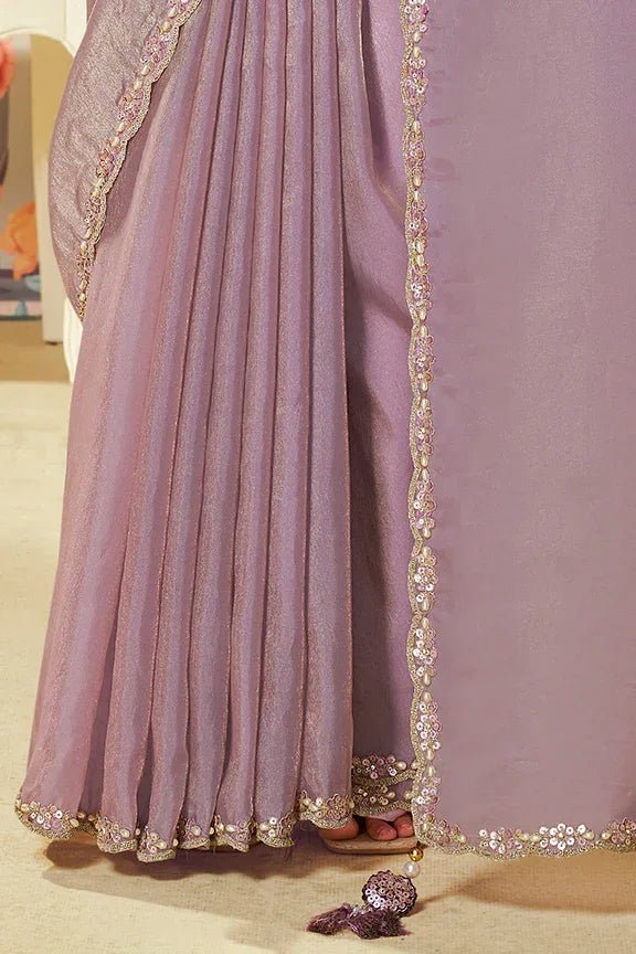 Nayoora Luxe Lavender Zari Organza Silk Saree with Contrast Blouse - Nayoora