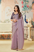 Nayoora Luxe Lavender Zari Organza Silk Saree with Contrast Blouse - Nayoora