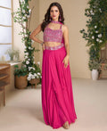 Nayoora Luxe Magenta Pink Silver Mirror Work Strap Top & Palazzo Co - Ord Set - Nayoora