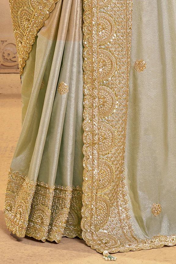 Nayoora Luxe Metallic Silver Grey Zardozi Silk Saree - Nayoora