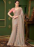 Nayoora Luxe Metallic Taupe Georgette Silk Saree With Blush Blouse - Nayoora