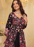 Nayoora Luxe Midnight Black Floral Georgette Front - Slit Skirt Set - Nayoora