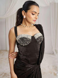 Nayoora Luxe Midnight Black Pearl Corset Ready - to - Wear Saree - Nayoora