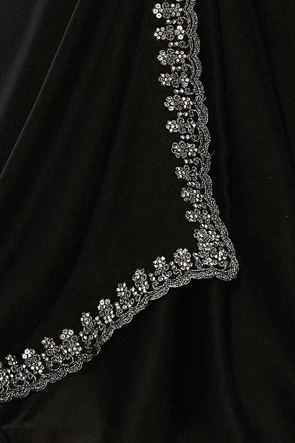 Nayoora Luxe Midnight Black Satin Silk Sequined Saree - Nayoora