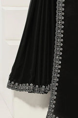 Black saree hem with silver sequin border and gathered fabric