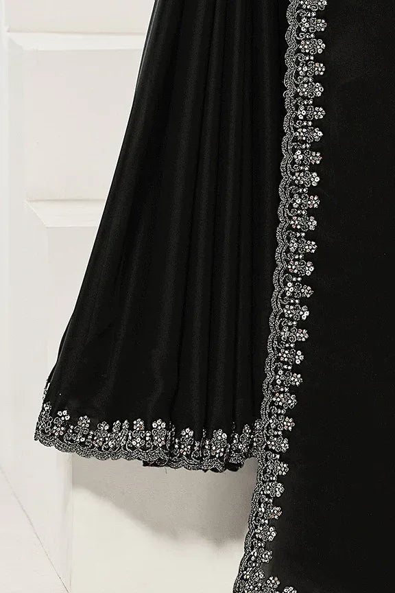 Nayoora Luxe Midnight Black Satin Silk Sequined Saree - Nayoora