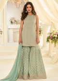 Nayoora Luxe Mint Green Zarkan Embroidered Georgette Gharara Suit - Nayoora