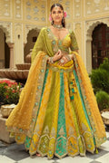 Nayoora Luxe Mustard & Teal Multi - Panel Mirror Work Readymade Couture Lehenga - Nayoora