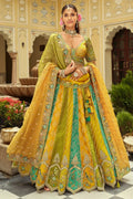 Nayoora Luxe Mustard & Teal Multi - Panel Mirror Work Readymade Couture Lehenga - Nayoora