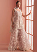 Nayoora Luxe Pastel Dusty Rose Embroidered Net Palazzo Suit - Nayoora
