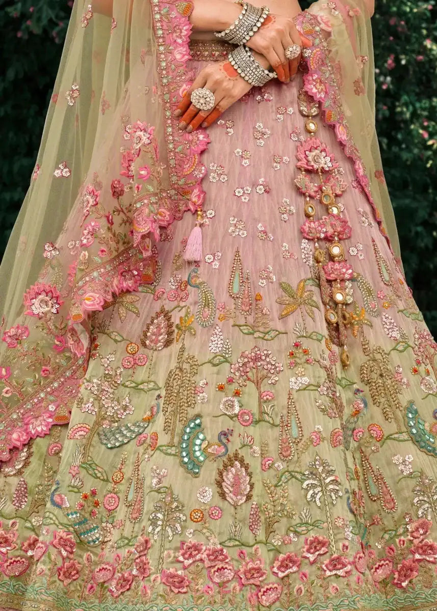 Nayoora Luxe Pastel Pink & Mint Ombre Cutwork Couture Lehenga - Nayoora