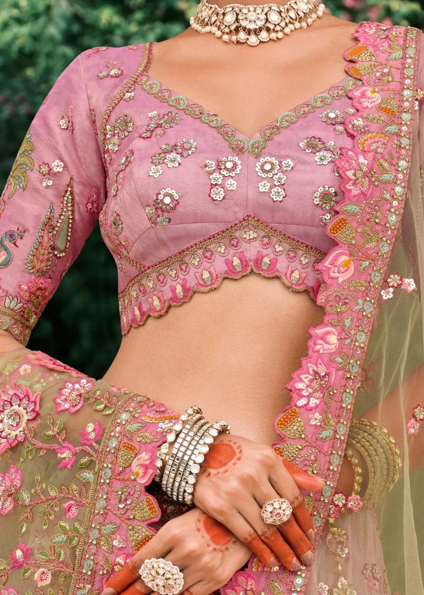 Nayoora Luxe Pastel Pink & Mint Ombre Cutwork Couture Lehenga - Nayoora
