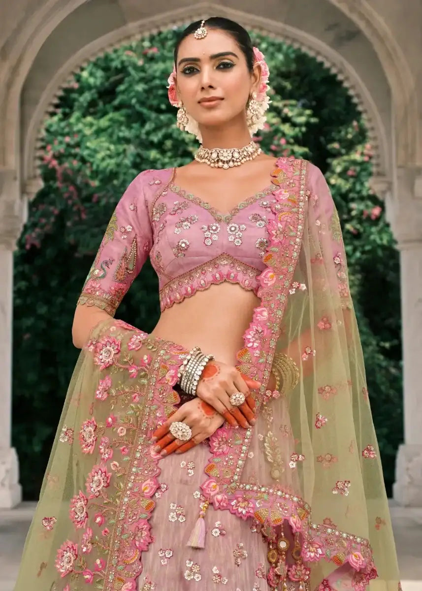 Nayoora Luxe Pastel Pink & Mint Ombre Cutwork Couture Lehenga - Nayoora