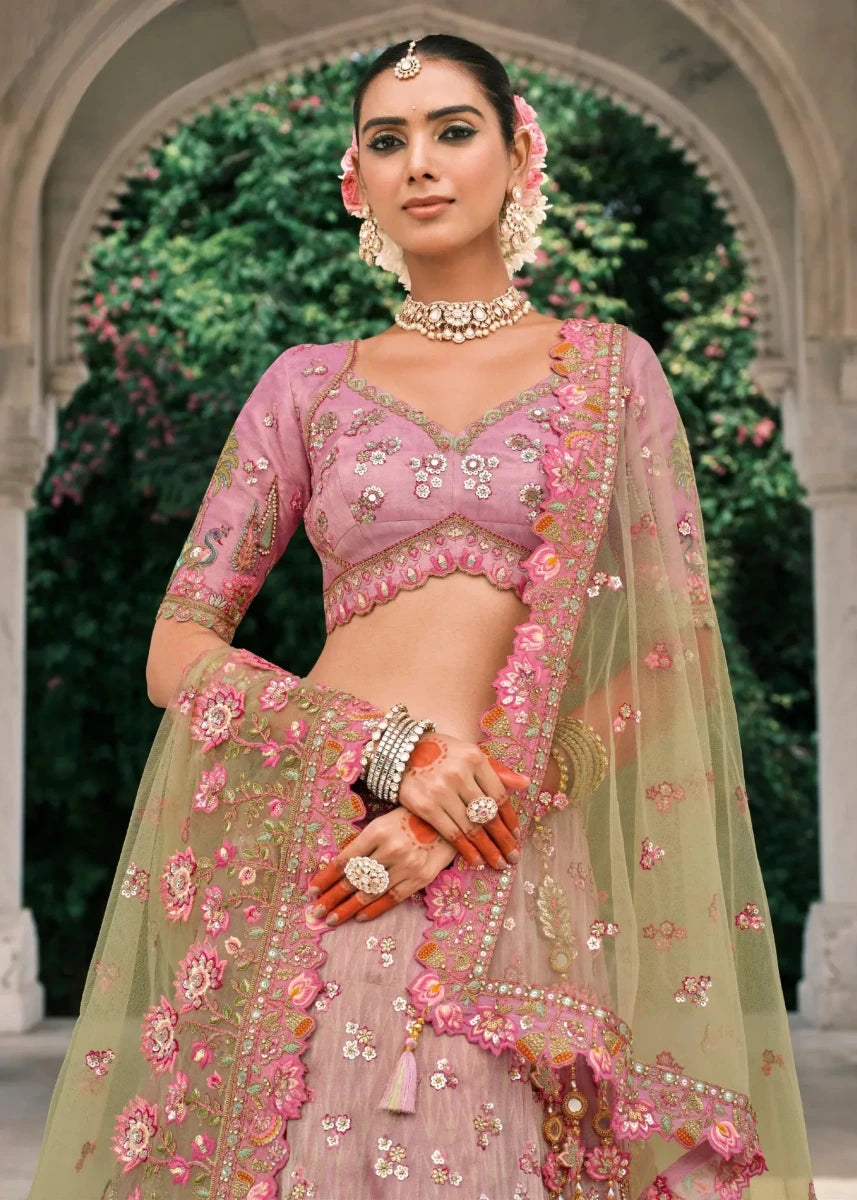 Nayoora Luxe Pastel Pink & Mint Ombre Cutwork Couture Lehenga - Nayoora