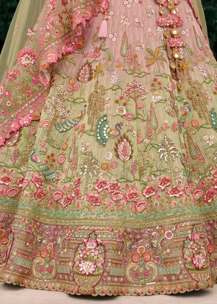 Nayoora Luxe Pastel Pink & Mint Ombre Cutwork Couture Lehenga - Nayoora