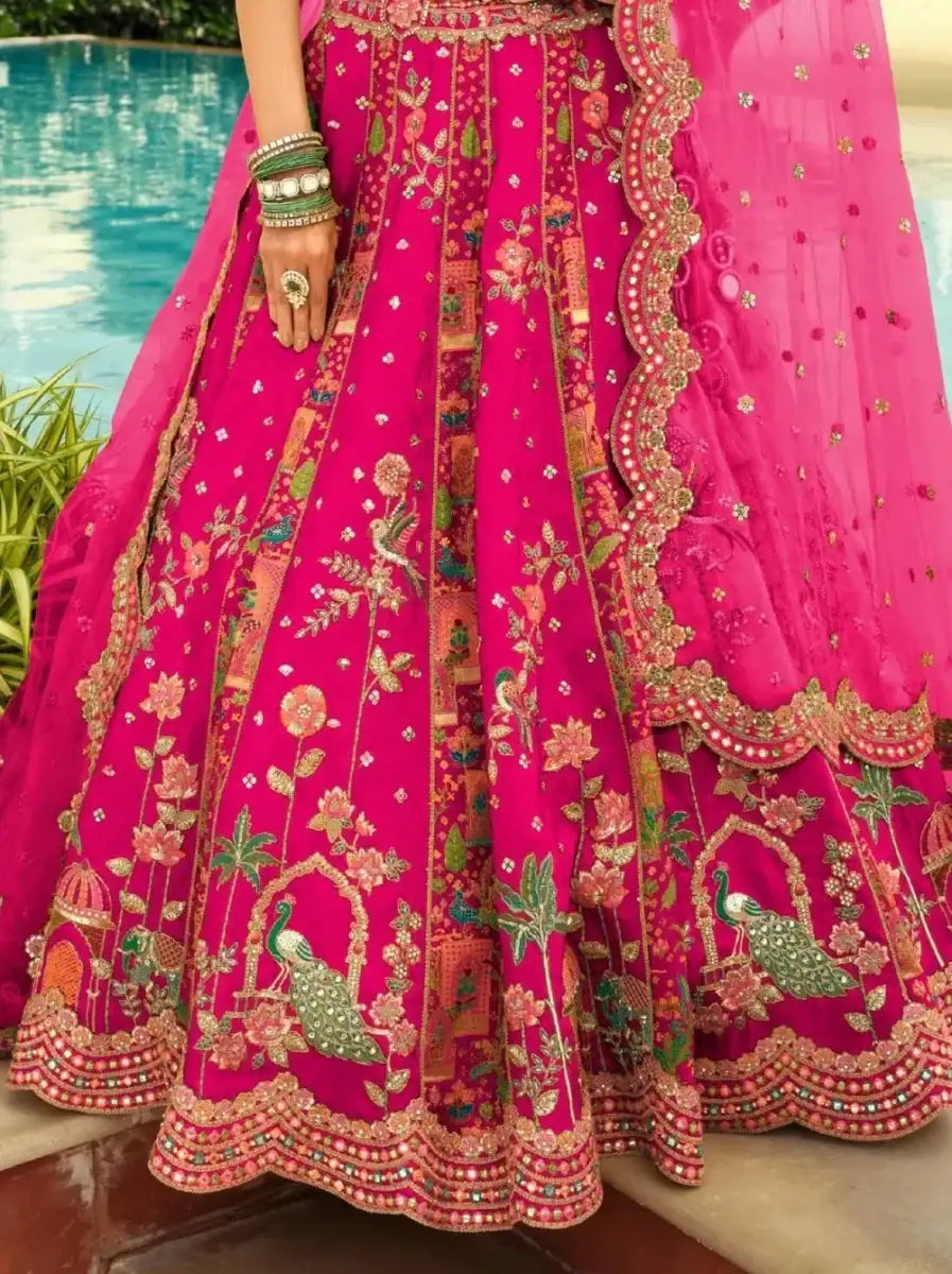 Nayoora Luxe Rani Pink Floral Mirror Work Readymade Couture Lehenga - Nayoora