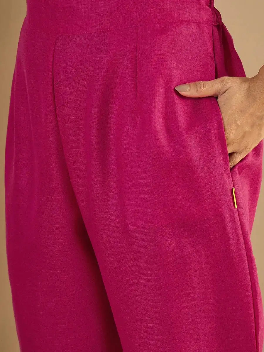 Nayoora Luxe Rani Pink Organza Hem Cotton Kurti Pant Set - Nayoora