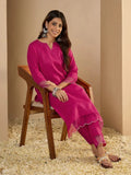 Nayoora Luxe Rani Pink Organza Hem Cotton Kurti Pant Set - Nayoora