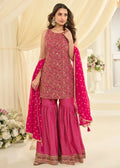 Nayoora Luxe Rani Pink Zarkan Embroidered Georgette Gharara Suit - Nayoora
