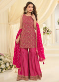 Nayoora Luxe Rani Pink Zarkan Embroidered Georgette Gharara Suit - Nayoora