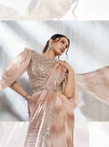 Nayoora Luxe Rose Gold Metallic Ready - to - Wear Balloon Sleeve Saree - Nayoora