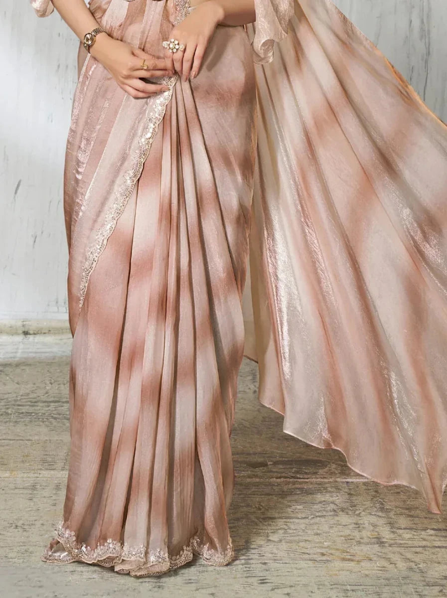 Nayoora Luxe Rose Gold Metallic Ready - to - Wear Balloon Sleeve Saree - Nayoora