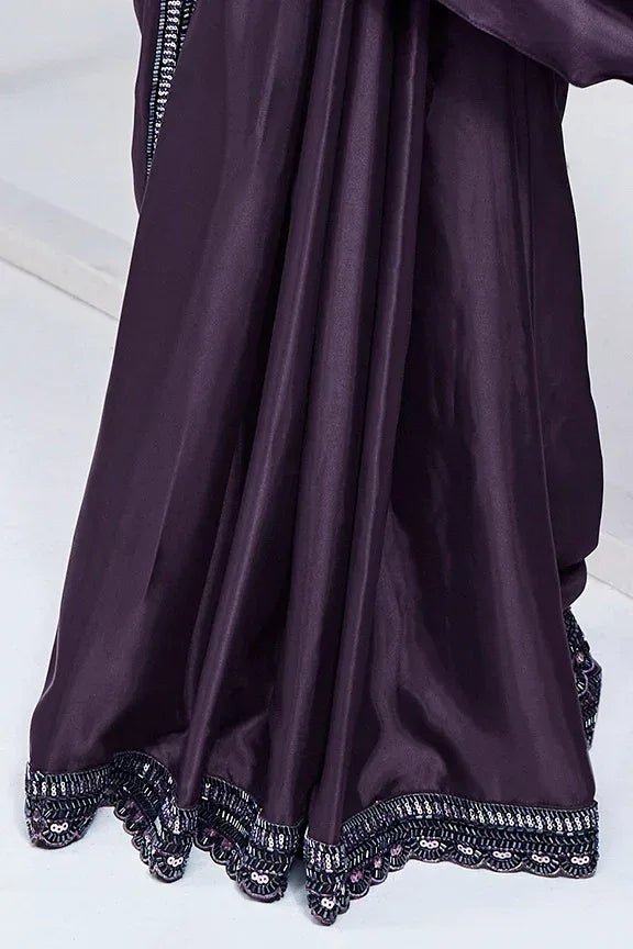 Nayoora Luxe Royal Aubergine Purple Metallic Tissue Silk Ready - to - Wear Saree Set - Nayoora