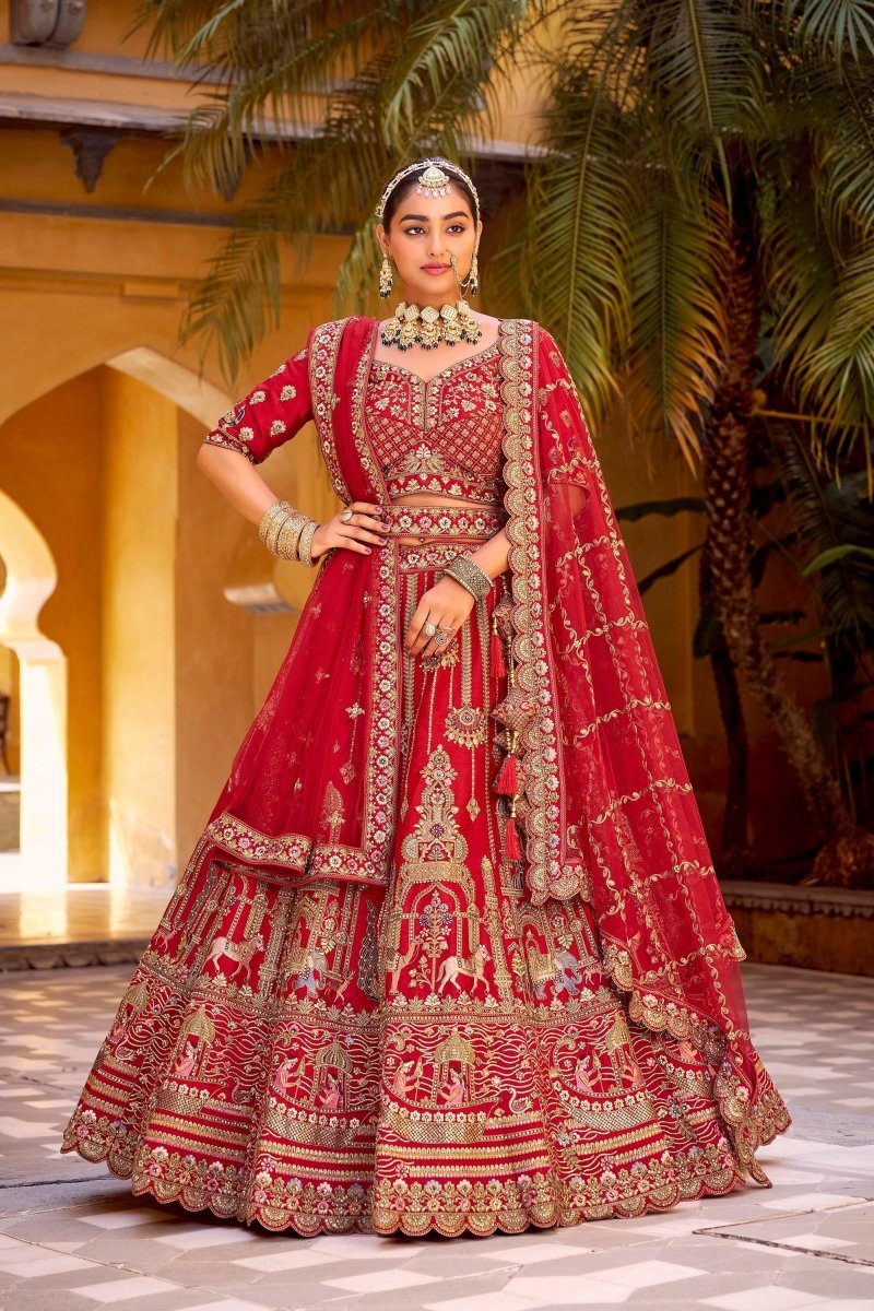 Nayoora Luxe Royal Crimson Red Mirror & Zarkan Couture Bridal Lehenga - Nayoora