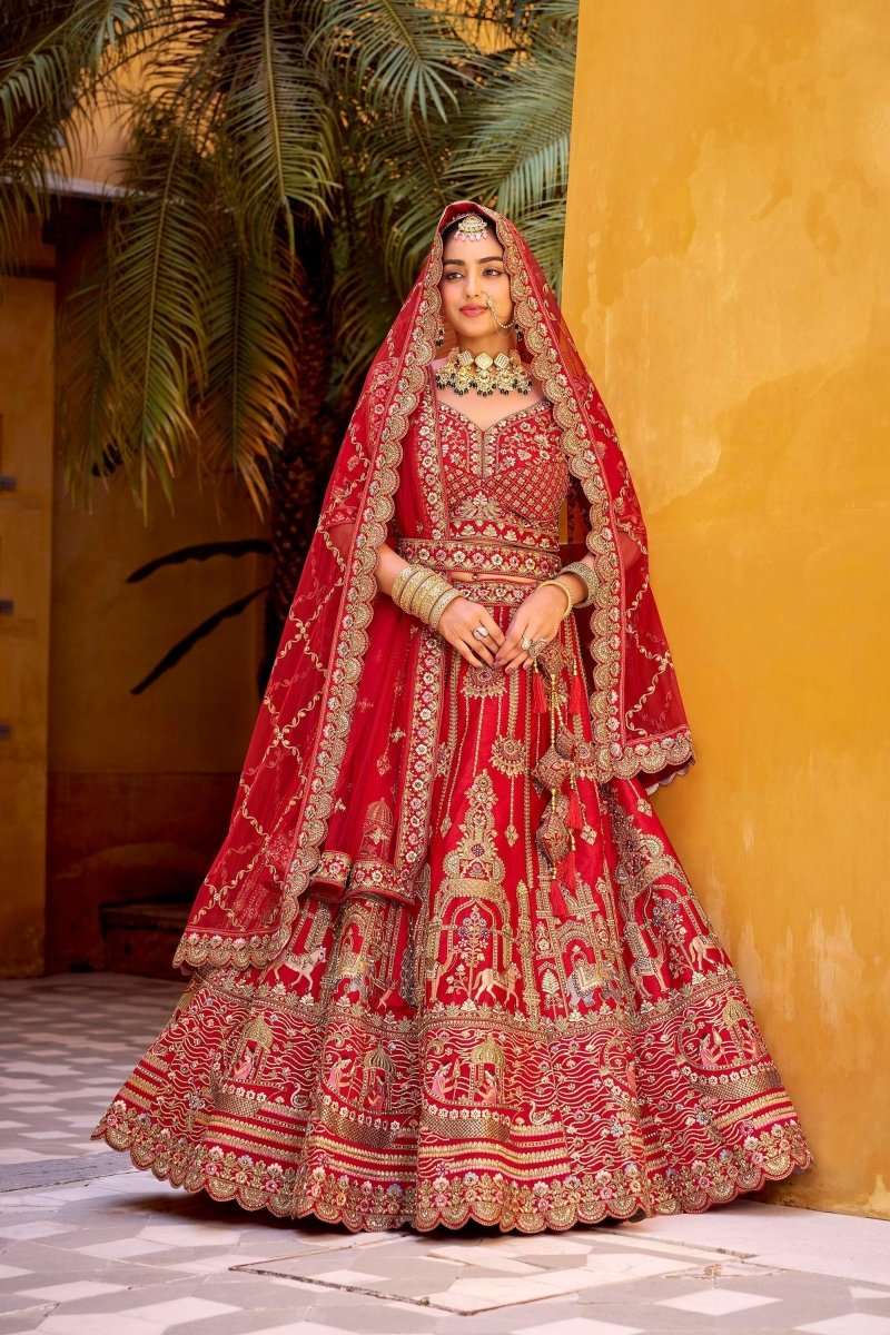 Nayoora Luxe Royal Crimson Red Mirror & Zarkan Couture Bridal Lehenga - Nayoora