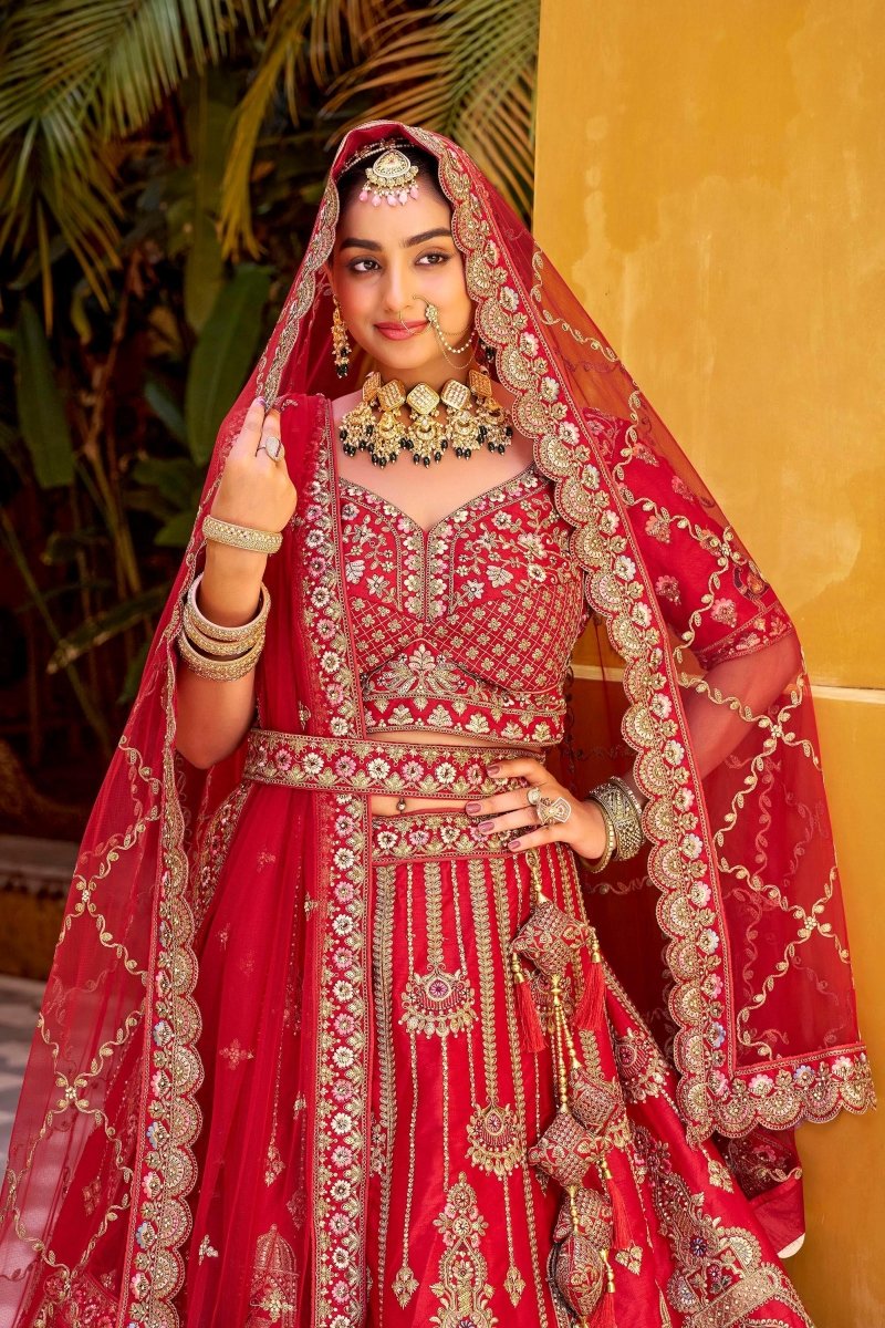 Nayoora Luxe Royal Crimson Red Mirror & Zarkan Couture Bridal Lehenga - Nayoora