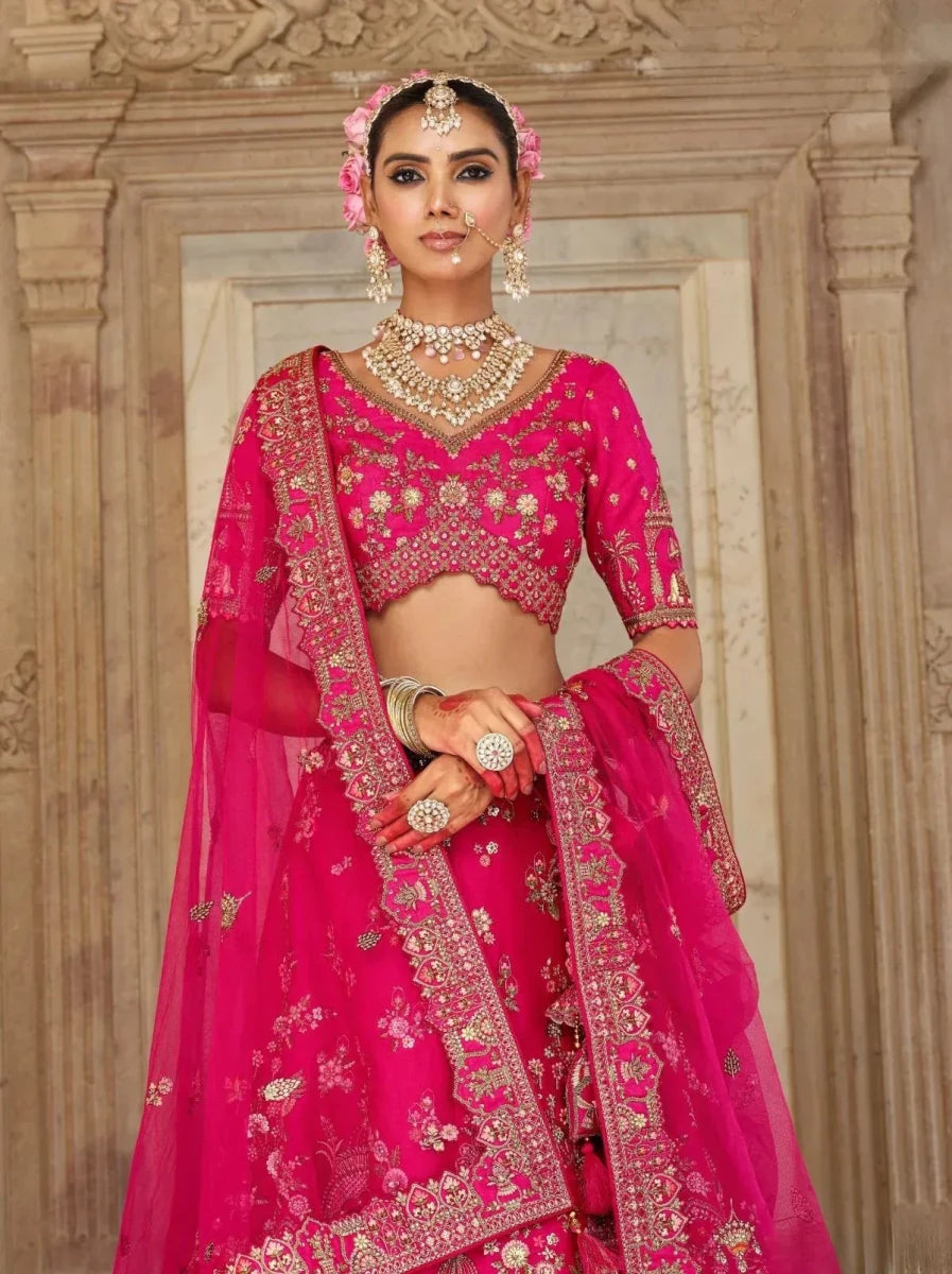 Nayoora Luxe Royal Rani Pink Khatli Handwork Bridal Silk Lehenga - Nayoora