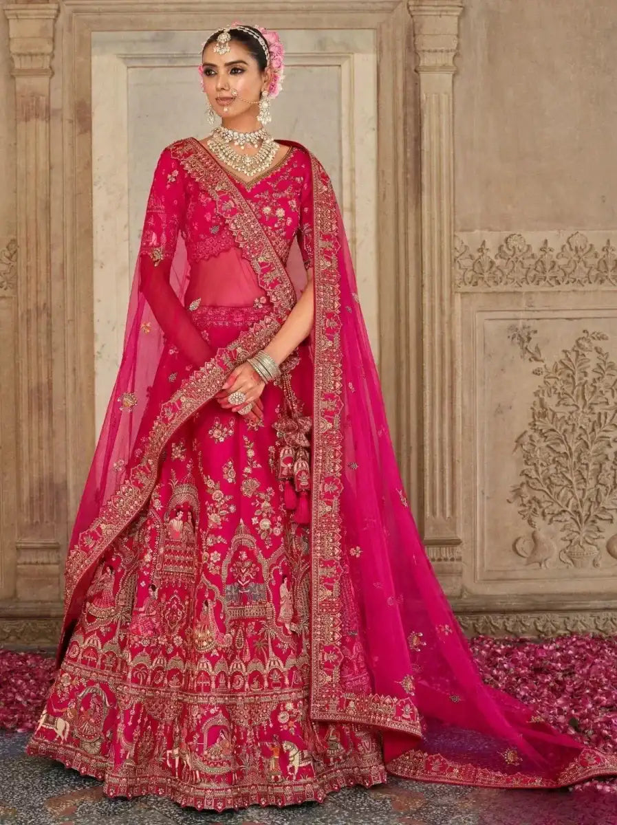 Nayoora Luxe Royal Rani Pink Khatli Handwork Bridal Silk Lehenga - Nayoora