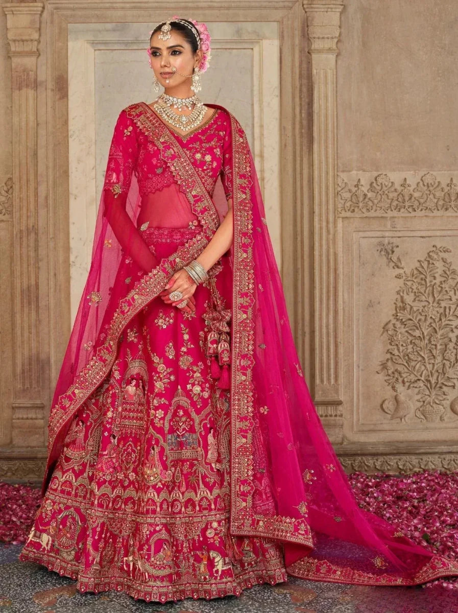 Nayoora Luxe Royal Rani Pink Khatli Handwork Bridal Silk Lehenga - Nayoora