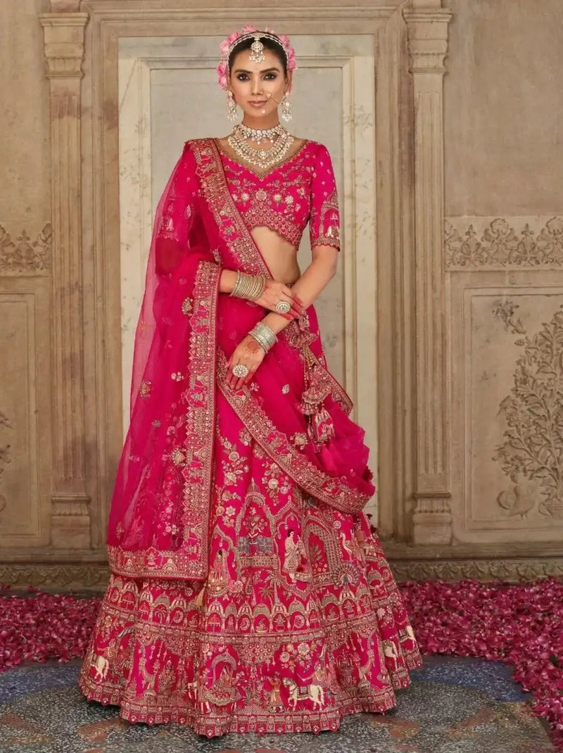 Nayoora Luxe Royal Rani Pink Khatli Handwork Bridal Silk Lehenga - Nayoora