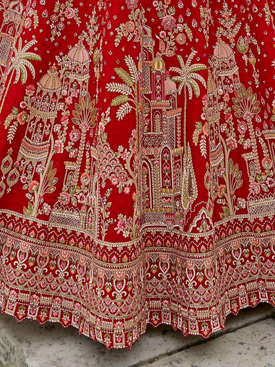 Nayoora Luxe Royal Red Heritage Doli Work Double Dupatta Bridal Lehenga - Nayoora
