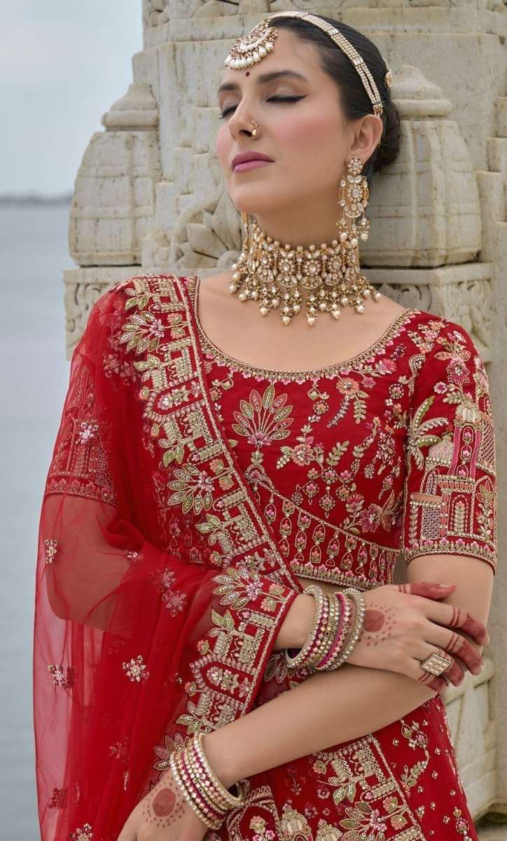 Nayoora Luxe Royal Red Heritage Doli Work Double Dupatta Bridal Lehenga - Nayoora