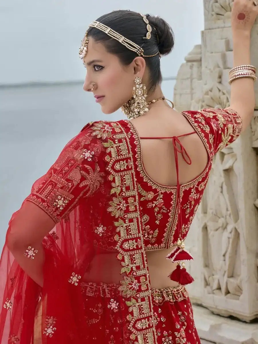 Nayoora Luxe Royal Red Heritage Doli Work Double Dupatta Bridal Lehenga - Nayoora