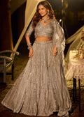 Nayoora Luxe Silver Metallic Net Mirror Work Bridal Lehenga - Nayoora