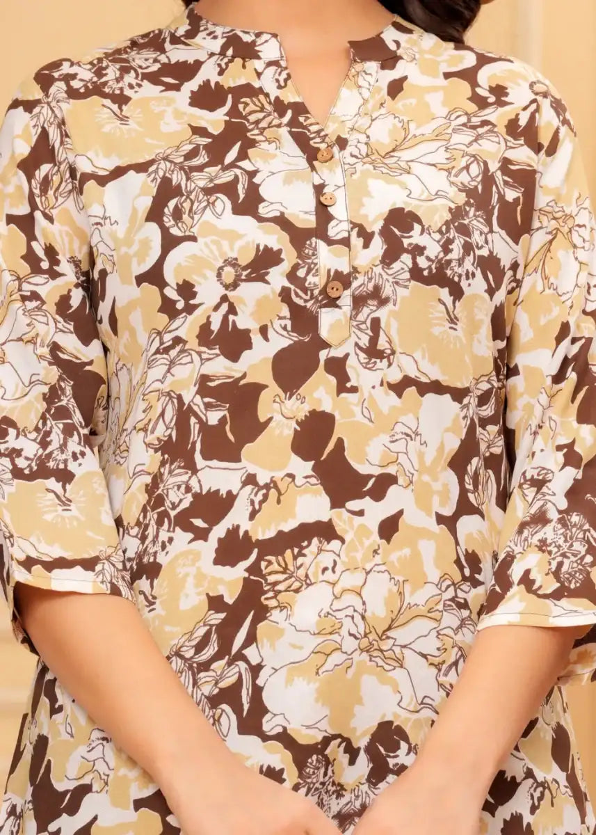 Nayoora Lycy Coffee Floral Artisanal Tunic - Nayoora