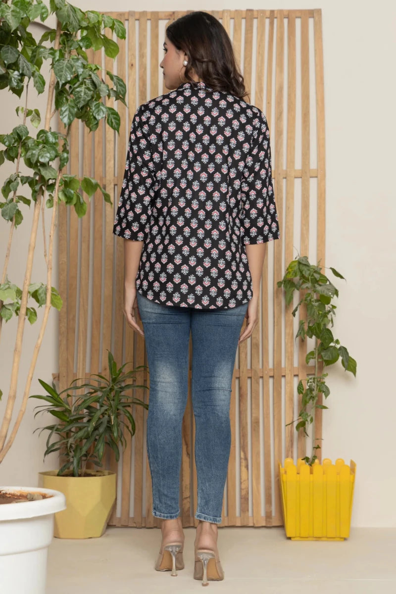 Nayoora Lycy Floral Noir Rayon Tunic - Nayoora