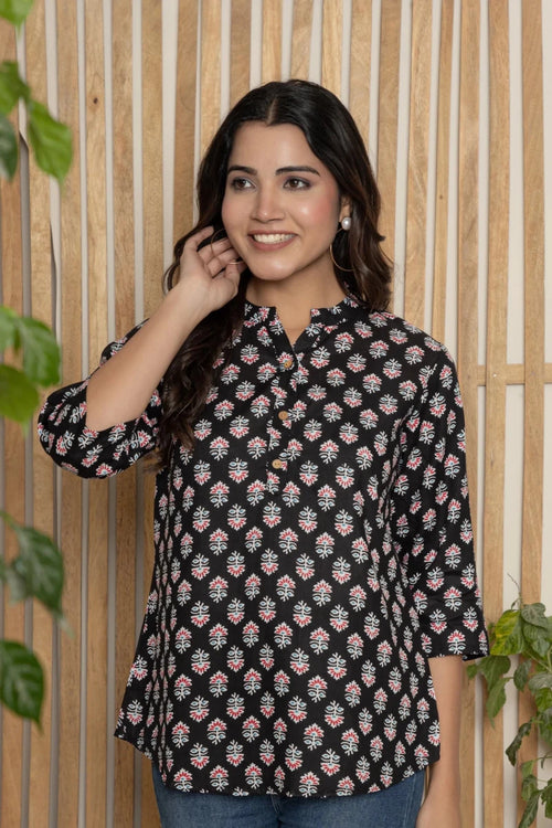 Nayoora Lycy Floral Noir Rayon Tunic - Nayoora