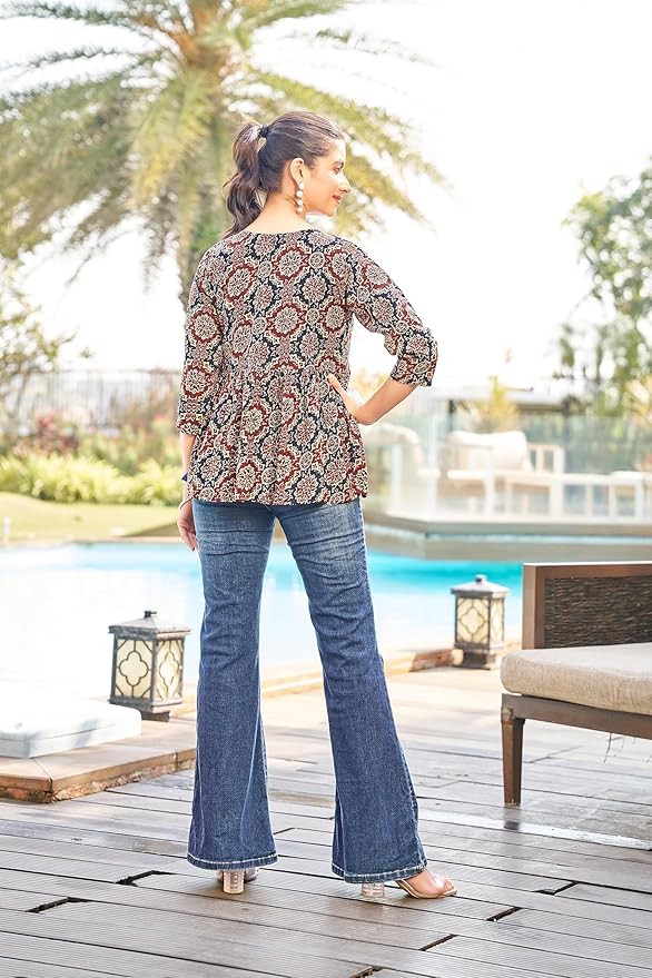 Nayoora Mandala Artisanal Flared Rayon Tunic - Nayoora