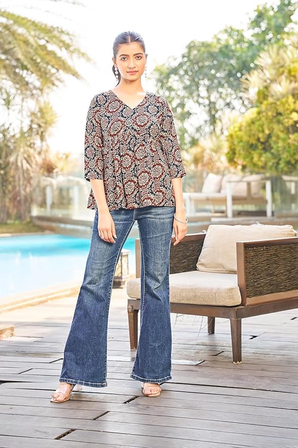 Nayoora Mandala Artisanal Flared Rayon Tunic - Nayoora