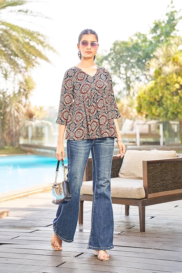 Nayoora Mandala Artisanal Flared Rayon Tunic - Nayoora